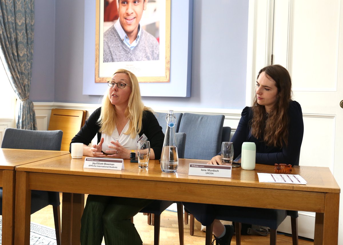 EmbassyMagazine's tweet photo. Education Attachés get great insights from Iona Murdoch @UKCISA and Joy Elliott-Bowman @Independent_HE on international student welfare #WeAreInternational https://t.co/Mx25Y7YzUH