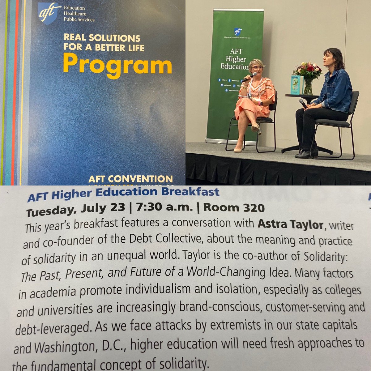 AFT Local 1904 Officers are representing our members at the <a href="/aftunion/">AFT</a> 2024 Convention.  This morning we heard from Astra Taylor on @thedebtcollective and its advocacy for higher education as a public good!