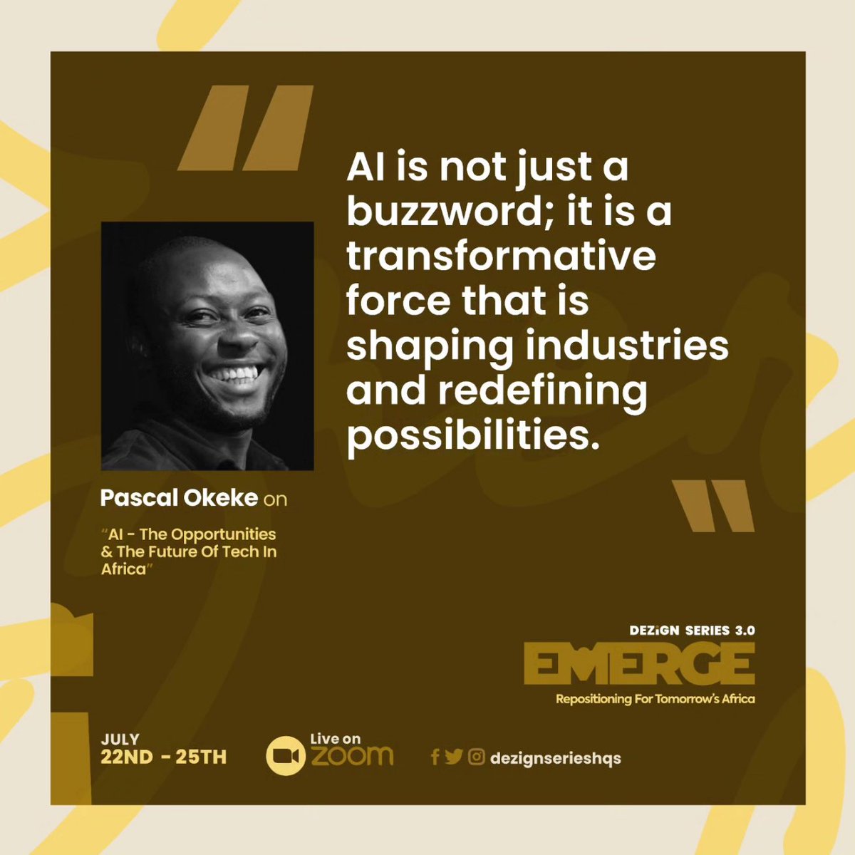 dezignserieshqs's tweet photo. Many thanks to our esteemed speakers 
@itsgodfada and @iampascalokeke 💥🎉

We had an awesome time of learning yesterday!!! 

Here are excerpts from EMERGE Day 1

Learn • Grow • Impact 

#Day1Quotes 
#Dezignseries3
#EMERGE 
#Designeducation 
#CreativeCommunity https://t.co/ti0cMXWyba