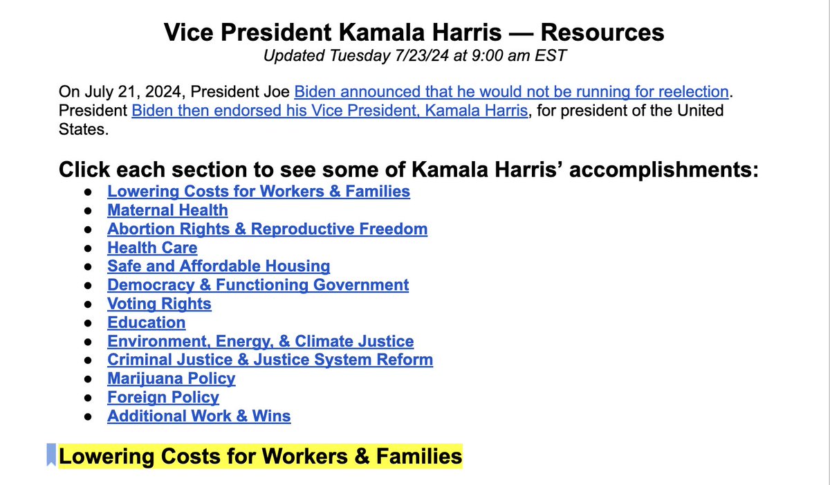I'm building a clickable, shareable list of <a href="/KamalaHarris/">Kamala Harris</a>' experience and accomplishments

Was excited about her before but now I'm freaking amped. LFG
docs.google.com/document/d/1Ow…