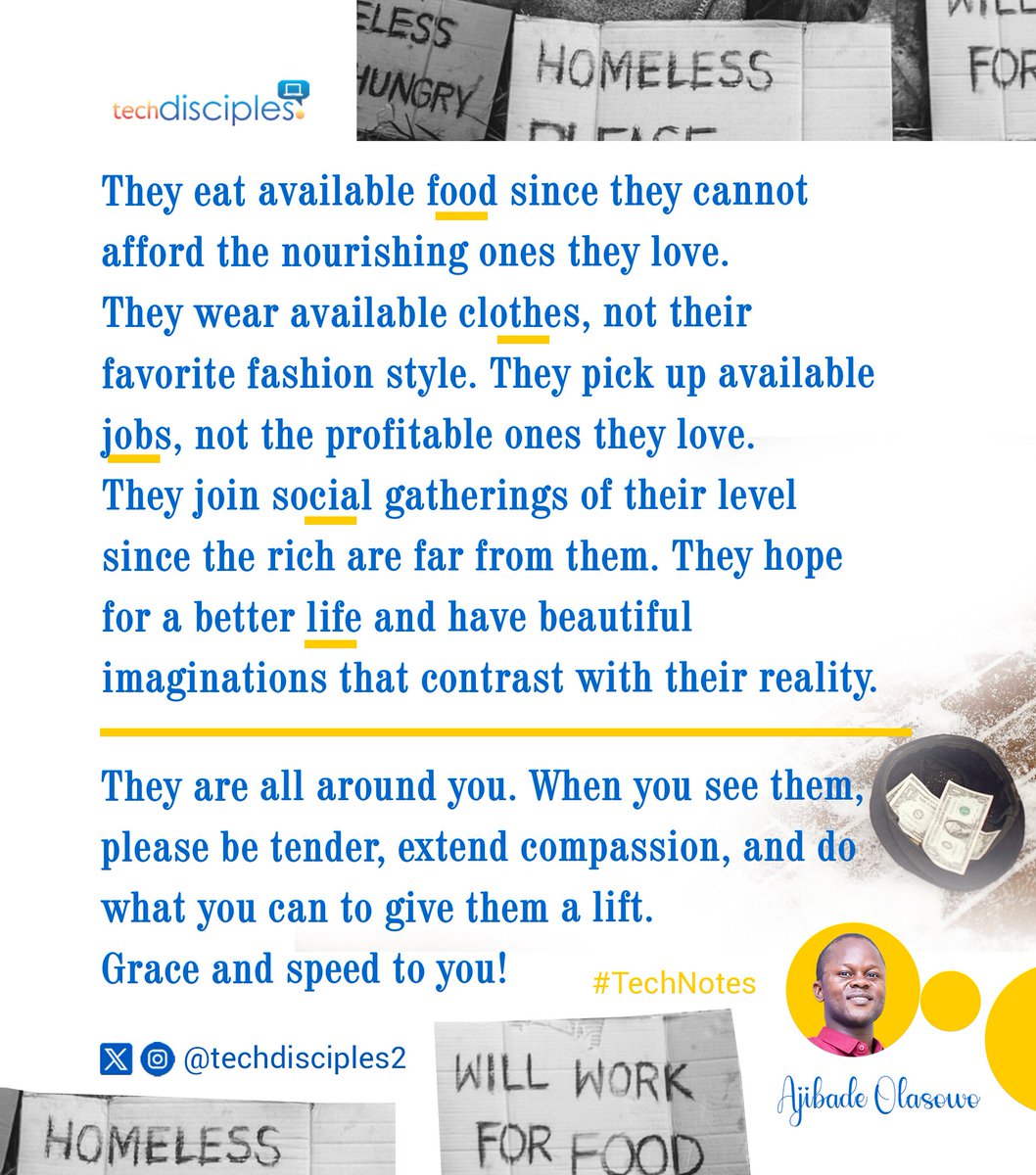 techdisciples's tweet image. #AjibadeOlasowo
#techdisciples
They hope for a better life and have beautiful imaginations that contrast with their reality.
They are all around you. When you see them, please be tender, extend compassion, and do what you can to give them a lift.
Grace and speed to you!