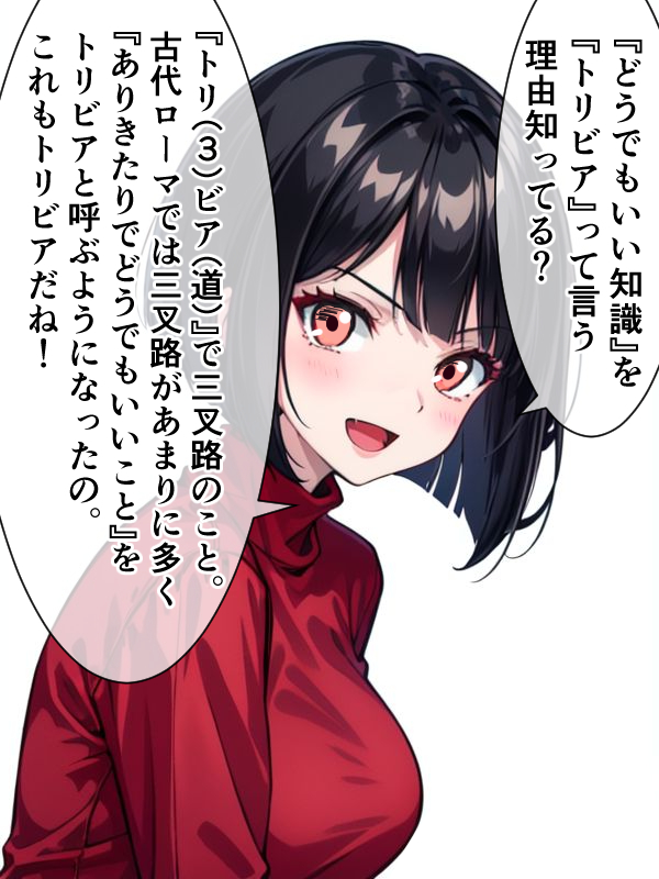 相手がトリビアに関する話をしようとしたときに、女医ちゃんがいちいちぶつけてくるトリビア。 