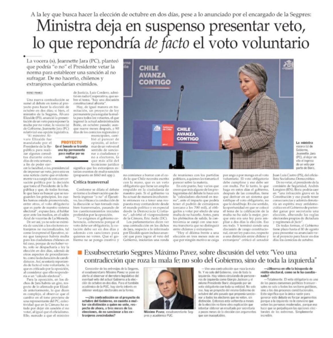 Una inocente ley para votar en 2 días fue transformada en eliminar el voto obligatorio por secretaría ¿Qué creen que va a pasar con la inocente Reforma de Pensiones? Con los tramposos no se puede llegar a acuerdos, va a tener que vetar igual la ley, sino quiere infringir la