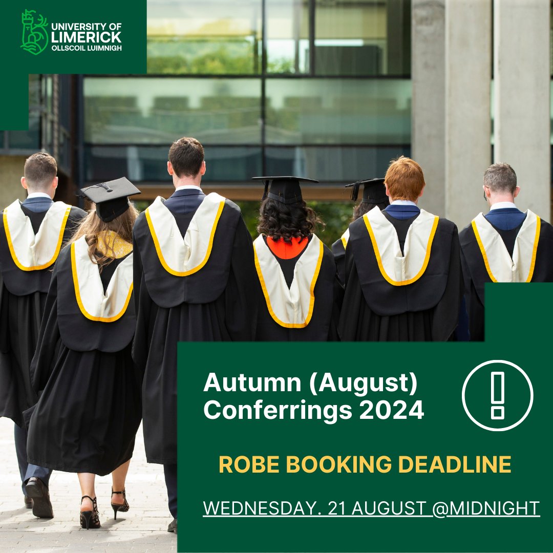 Graduating this August? 🎓

REMINDER: Make sure to book your robe by midnight, Wednesday 21 August 2024‼️

Check your student and personal emails for all the details.

#ulgraduation #studyatul