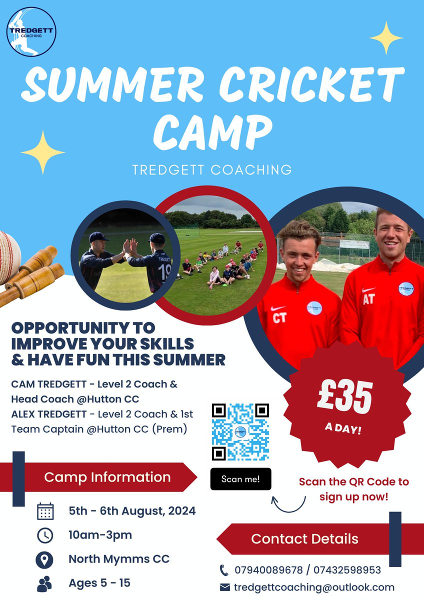🎉 Exciting News! 

We are hosting our first Summer Cricket Camp outside Essex <a href="/NorthMymmsCC/">North Mymms CC</a>! 

Join us on 5th-6th August for top-notch coaching &amp; fun! 🌟🏏 

#SummerCricketCamp #NorthMymms #Cricket #YouthSports #RegisterNow