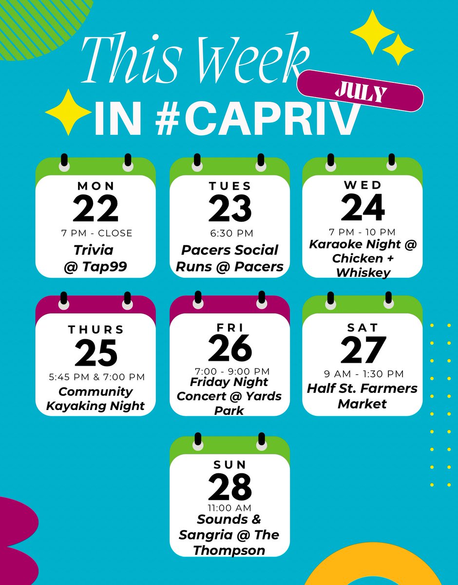 navyyardbid's tweet image. This week in #capriv! 
Here’s a sneak peak of neighborhood events, with something to do every day of the week 🙌

🔗 For more info, check out the rest of our Neighborhood Events here: capitolriverfront.org/things-to-do/e…