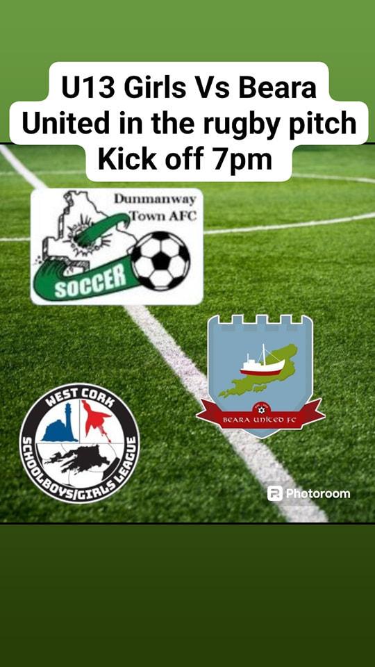 DunmanwaySoccer's tweet photo. Our U13 Girls host @bearaunitedfc in the rugby pitch this evening. The girls will be hoping to stay at the top of the table with a victory.
#dtsc #WSCL #westcork https://t.co/kvfCKdIIDo