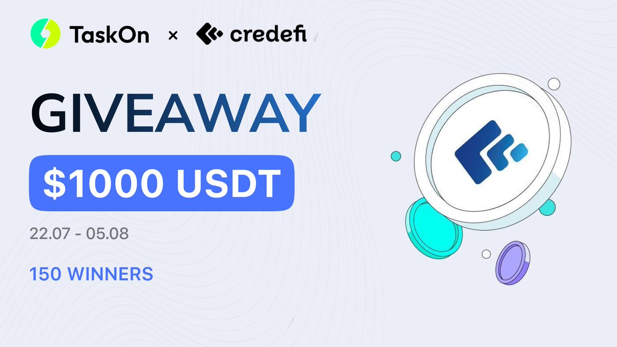 🪂 New Airdrop: Credefi
🔗 Link: taskon.xyz/campaign/detai…

💎 Reward: $5 USDT 
🎉 Referral: share of 250 USDT
🏆 Winners: Top 50 + 100 Random winners 
📅 Distribution: After the end

📢 #Airdrop #AirdropAchiever #Crypto #Blockchain #FreeTokens #Gleam #Zealy #USDT #BTC #Budget2024