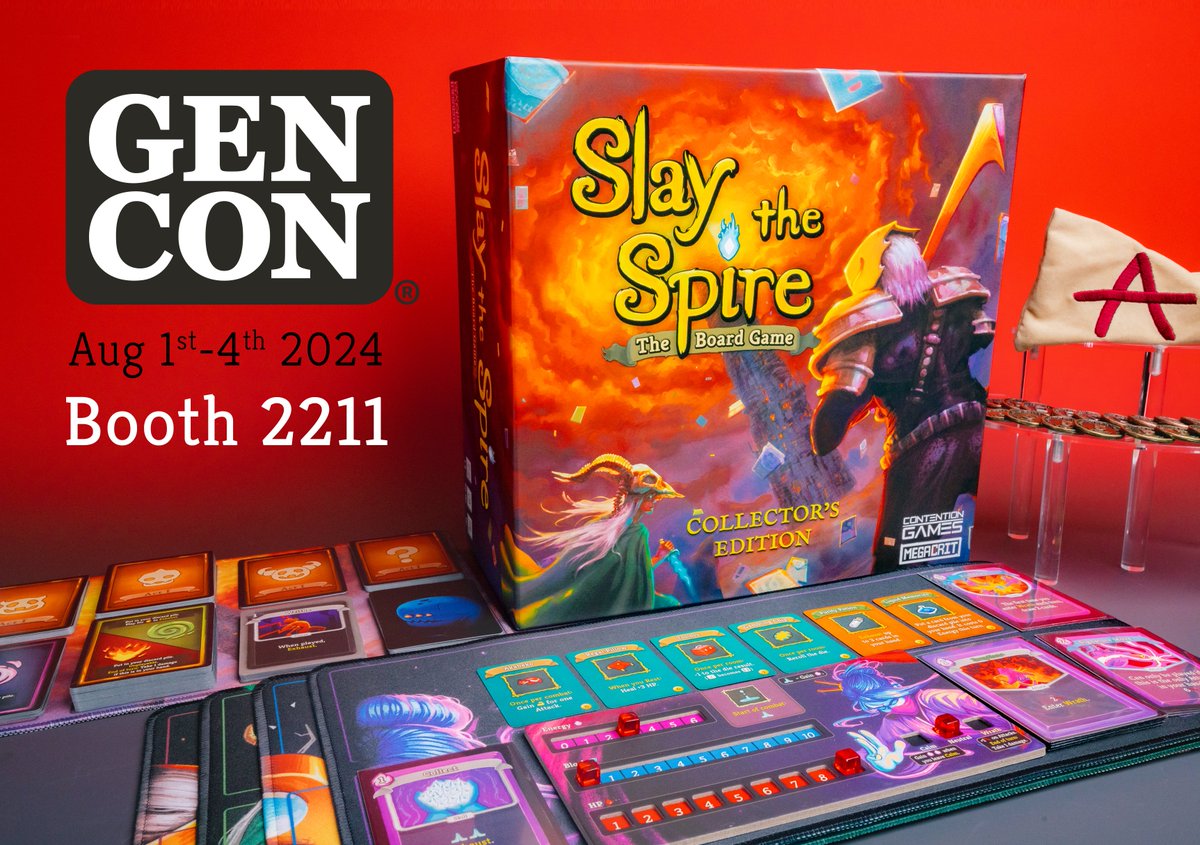 We're going to be at GenCon! Find us at Booth 2211. Our Collector's Edition will only be available for a limited time, grab it while you still can!

#gencon2024, #slaythespire, #contentiongames, #boardgames, #collectorsedition, #exclusives, #ironclad, #silent, #booth, #convention