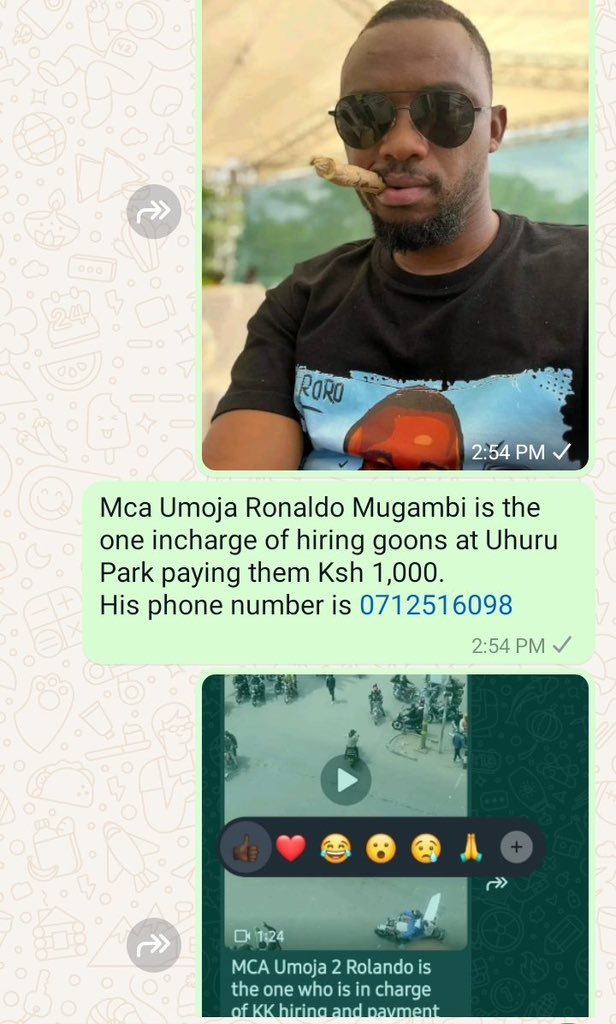 FGaitho237's tweet photo. MCA Umoja Ward Ronald Mugambi was paying goons at Uhuru Park. His number is 0712516098.

Spread the word, apprehend him and present him to the police. 

#OccupyJKIA 
#RutoMustGo https://t.co/QyrtNVAk3o
