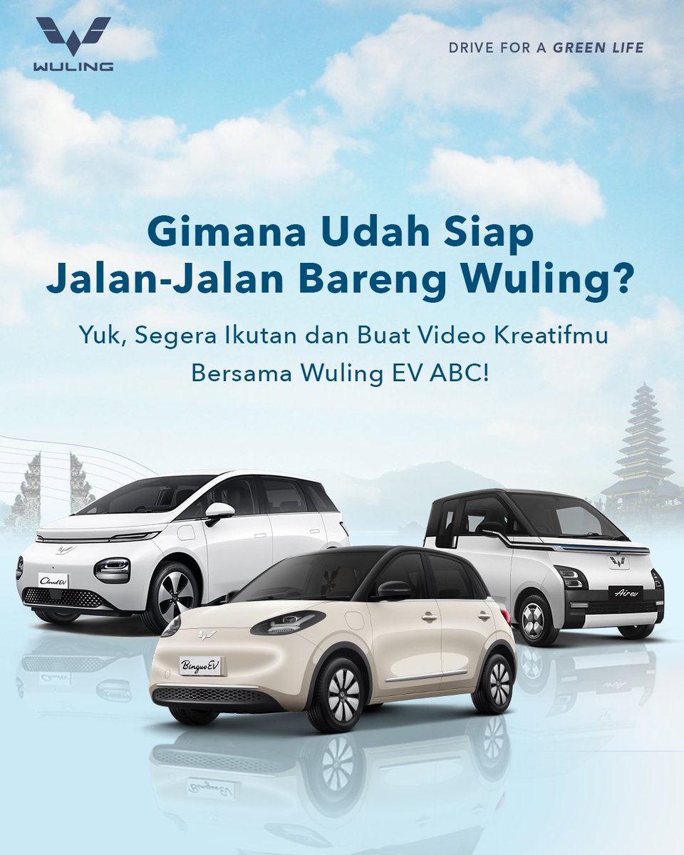 WulingMotorsID's tweet photo. Ini kesempatan kamu bisa liburan GRATIS 3D2N ke Bali 😍

Yuk, ikutan #ABCDriveExperience Video Competition dg bikin video kreatif bersama Wuling EV ABC &amp; post di Reels / Tiktok!

Info lengkap: https://t.co/UtixIRIVS4

#WulingMotors #DriveForABetterLife #DriveForAGreenLife https://t.co/xg7vDE2Beu