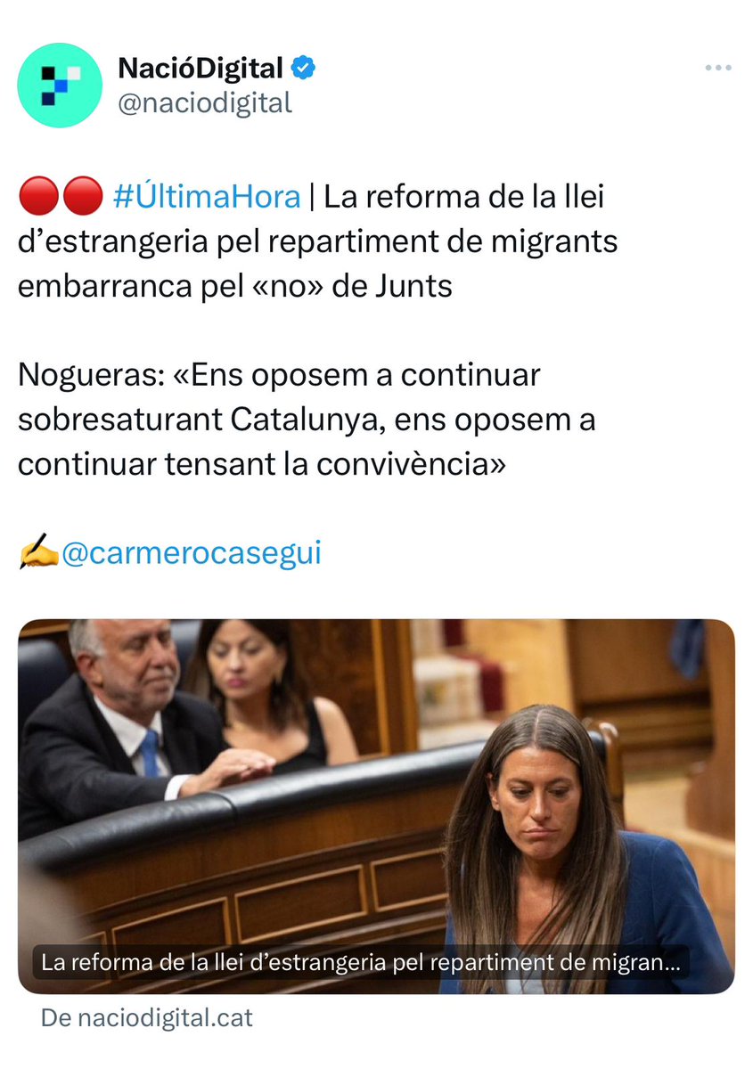 sindicatomanter's tweet photo. Junts es posiciona al costat de V0X i PP.

Poc més a dir. 

La hipocresia de qui ha necessitat solidaritat i acollida de fora deixa desemparats milers de menors migrants a les Canàries. https://t.co/o2IRoKNgjF