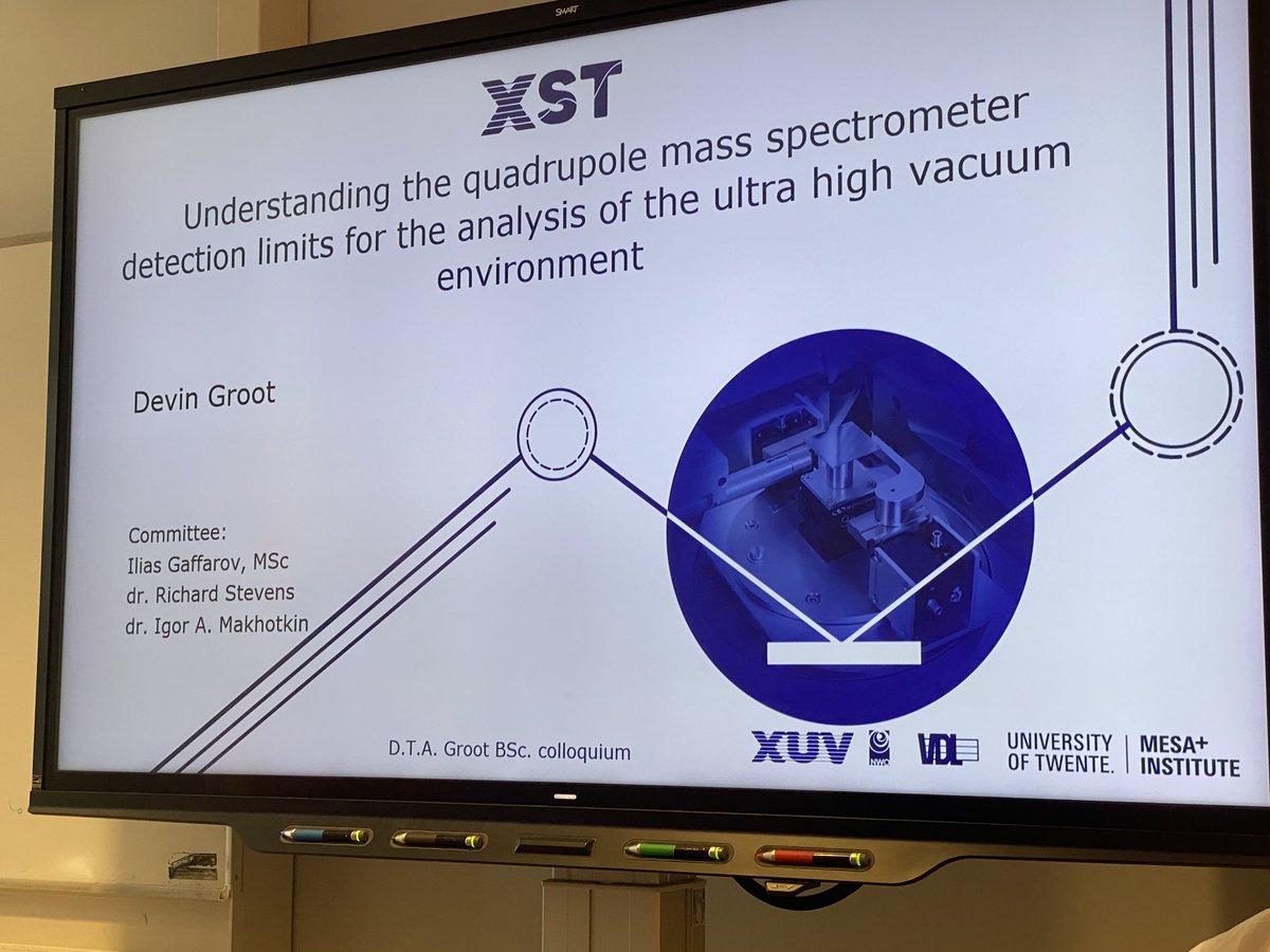 rjamstevens's tweet image. 🎉 Congratulations to Devin Groot on completing your #Bachelorproject in the XUV Optics Group at @Utwente:

“Understanding the Quadrupole #MassSpectrometer Detection Limits for the Analysis of the #UltraHighVacuum Environment”

Supervised by Ilias Gaffarov and Igor Makhotkin.