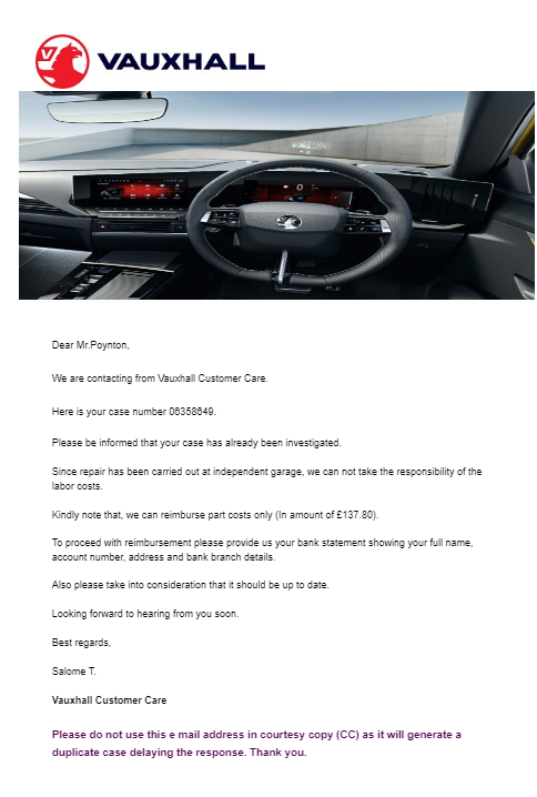Pointshookshot's tweet photo. Clear @vauxhall dont care @anna_tims @sloumarsh @davidquinn @taraevans @KatieMorley_ if you and your #son are driving at 40mph and could have died - rear toe link fails. They'll only pay for parts repair, not the labour, despite them issuing a recall notice #CustomerServiceFail https://t.co/CiNrNRJxji