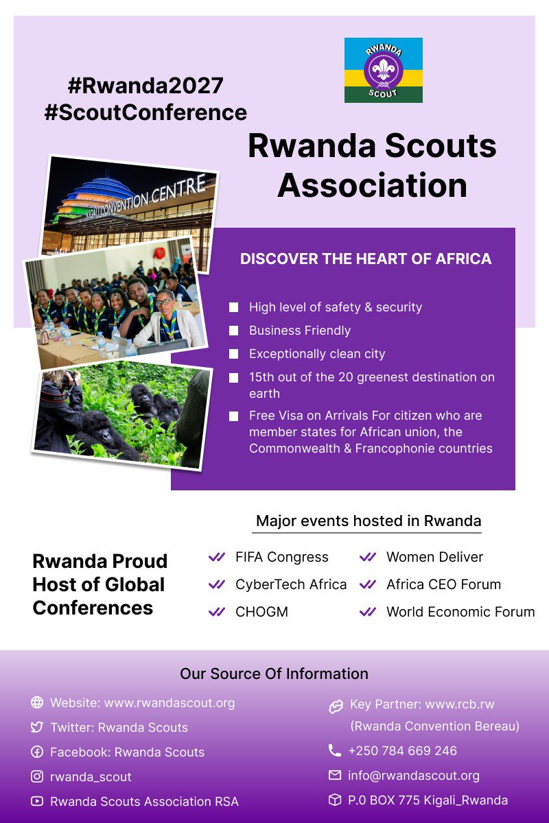RwandaScouts's tweet photo. Rwanda Scouts Association is ready to welcome Scouts from all over the world! #RwandaForWSC2027 #Worldscoutconference https://t.co/gp13uPUYMu