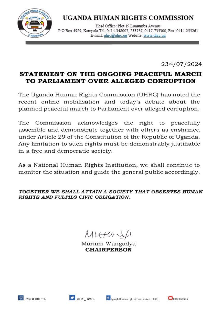 Uganda Human Rights Commission (UHRC) (@uhrc_uganda) on Twitter photo 📢OUR STATEMENT 📌
We continue to monitor the situation
<a href="/ChairpersonUhrc/">Chairperson_UHRC</a> <a href="/ckaheru/">Crispin Kaheru</a> <a href="/lo_apitta/">Omara Lamex</a> <a href="/shifrahl/">lukwago shifrah</a> <a href="/SimeoNsubuga/">SimeoMuwanga Nsubuga</a> <a href="/rwabukurukuru/">Atuhaire Jacklet Rwabukurukuru</a> <a href="/RSsekindi/">Ruth Ssekindi</a> <a href="/IdaNakiganda/">Ida Nakiganda</a> <a href="/BKamadi/">Byonabye Kamadi</a> <a href="/amayoroseline2/">Amayo Roseline(RTN)</a> <a href="/PoliceUg/">Uganda Police Force</a> <a href="/mutumba_n/">Pauline N Mutumba</a> <a href="/alex_bukumunhe/">Alex</a> 📢OUR STATEMENT 📌
We continue to monitor the situation
<a href="/ChairpersonUhrc/">Chairperson_UHRC</a> <a href="/ckaheru/">Crispin Kaheru</a> <a href="/lo_apitta/">Omara Lamex</a> <a href="/shifrahl/">lukwago shifrah</a> <a href="/SimeoNsubuga/">SimeoMuwanga Nsubuga</a> <a href="/rwabukurukuru/">Atuhaire Jacklet Rwabukurukuru</a> <a href="/RSsekindi/">Ruth Ssekindi</a> <a href="/IdaNakiganda/">Ida Nakiganda</a> <a href="/BKamadi/">Byonabye Kamadi</a> <a href="/amayoroseline2/">Amayo Roseline(RTN)</a> <a href="/PoliceUg/">Uganda Police Force</a> <a href="/mutumba_n/">Pauline N Mutumba</a> <a href="/alex_bukumunhe/">Alex</a>