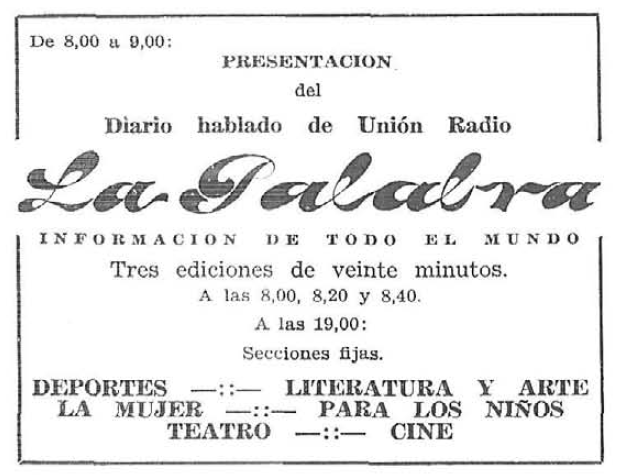 🎙Entre el 7 d'octubre de 1930 i el 28 de març de 1939, les emissores d'Unión Radio van emetre un informatiu anomenat "La palabra".

🎂Seguim celebrant els 100 anys de ràdio a Catalunya i ho fem amb el primer d'una sèrie d'enfilalls que dedicarem a "La palabra".