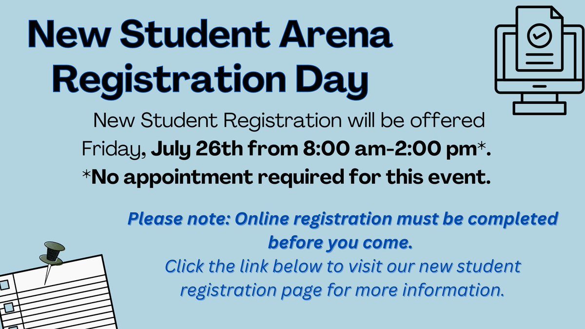 New student arena registration day is THIS FRIDAY, July 26th!  Visit the new student enrollment page for all the details: schools.gcpsk12.org/site/default.a…