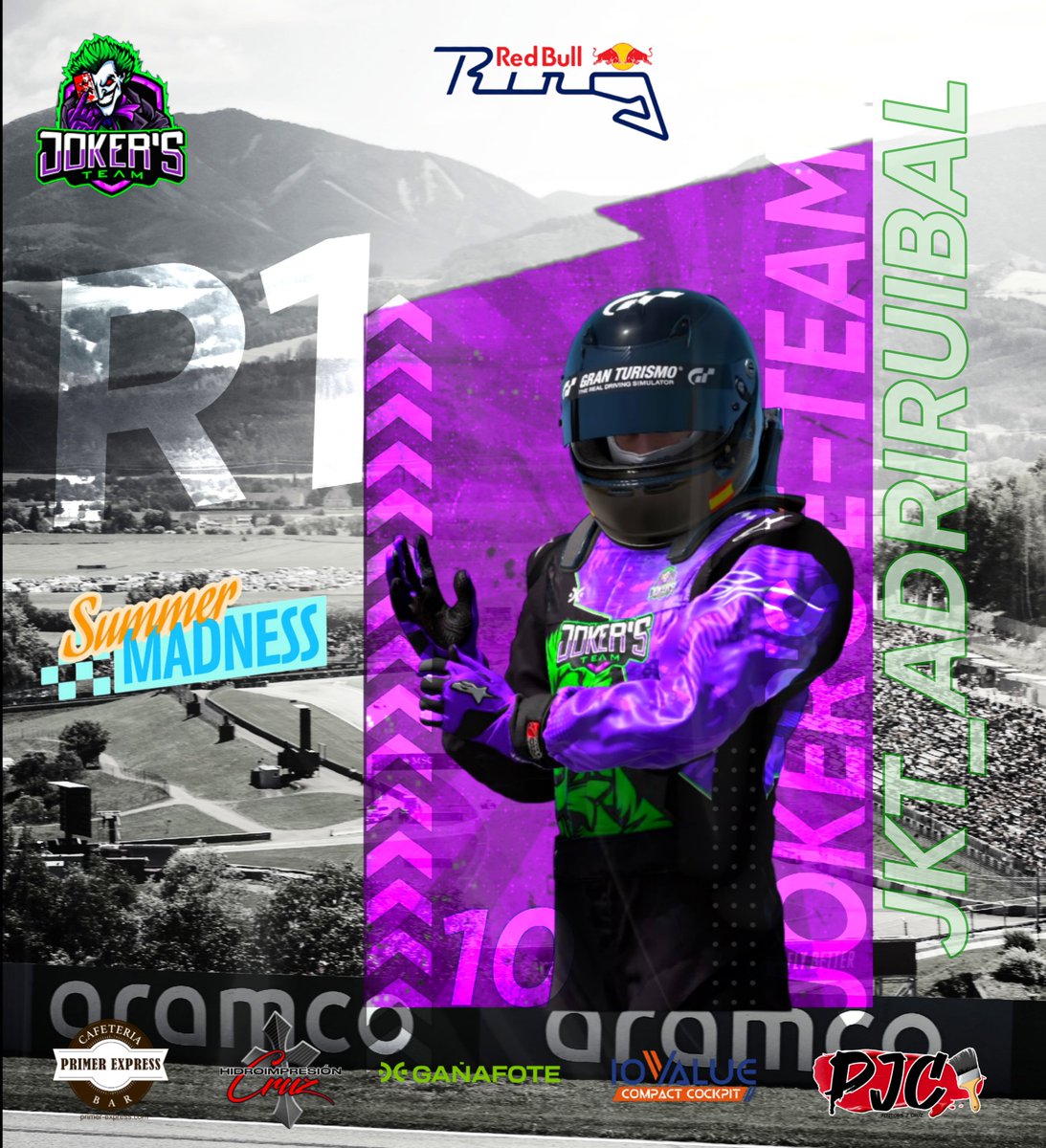 #GT7 #Raceday

🏁| !Da comienzo la #SummerMadness de <a href="/InfinityGSeries/">Infinity GSeries</a> con su Ronda 1️⃣!

🚗| Renault Clio V6
👥| <a href="/AdriRuibal/">Adri Ruibal</a> 
🗺️| Red Bull Ring
⏰| 21:00
🖌️| <a href="/AJSF_design/">AJSF_design</a> 
🪧| <a href="/JKT_Sergio/">Sergio Oliver</a>

📺| Sigue nuestra carrera en YT "Match25Gaming"

#SomosJokers 🃏💚💜