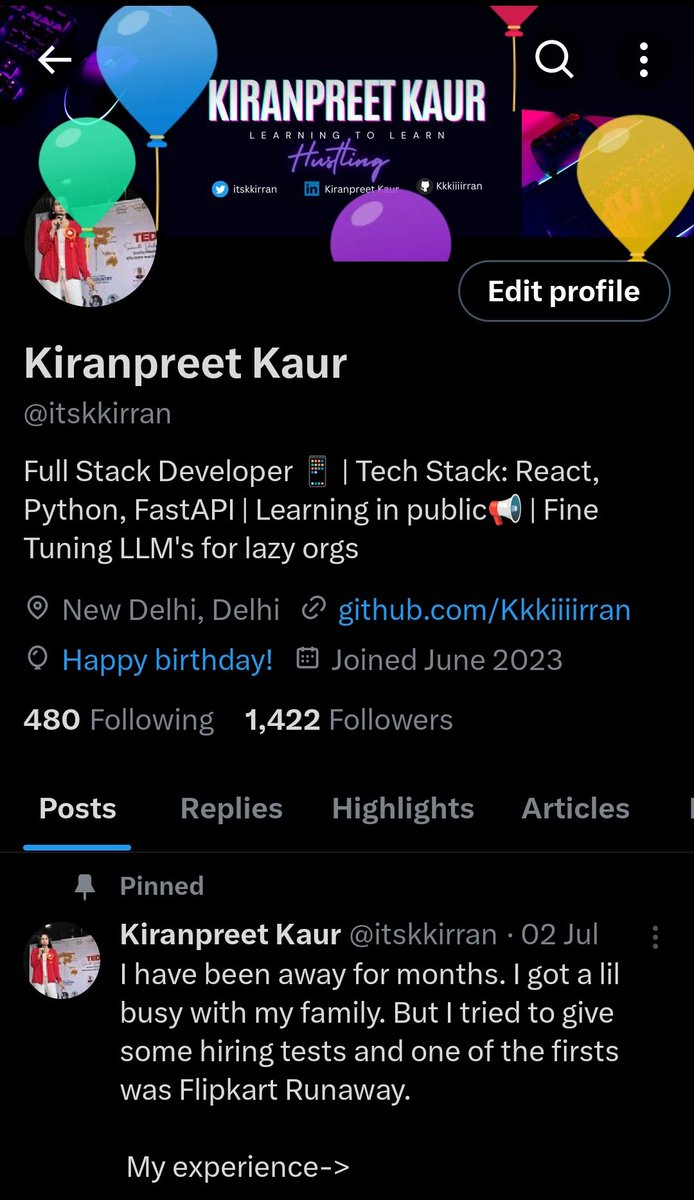 X balloons don't seem to work on my birthday or what? 

Anyways, Happy Birthday to meee! I did not know so many people have birthdays today!!? 

My day update: 

DSA
✅ 3 Easy Prob
✅ 2 Medium
✅ 2 Revision 

Off to eating icecream cake now, will share if my sister spares any!💗