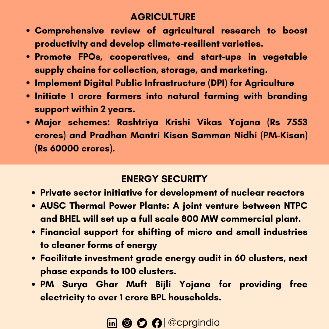 CPRGIndia's tweet photo. Here are some of the KEY SECTORAL highlights of Union Budget 2024 presented in the Parliament today. #CPRGIndia #UnionBudget2024 #BudgetWithCPRG
@RamanandDelhi
@FinMinIndia https://t.co/QzHv1TFB9M
