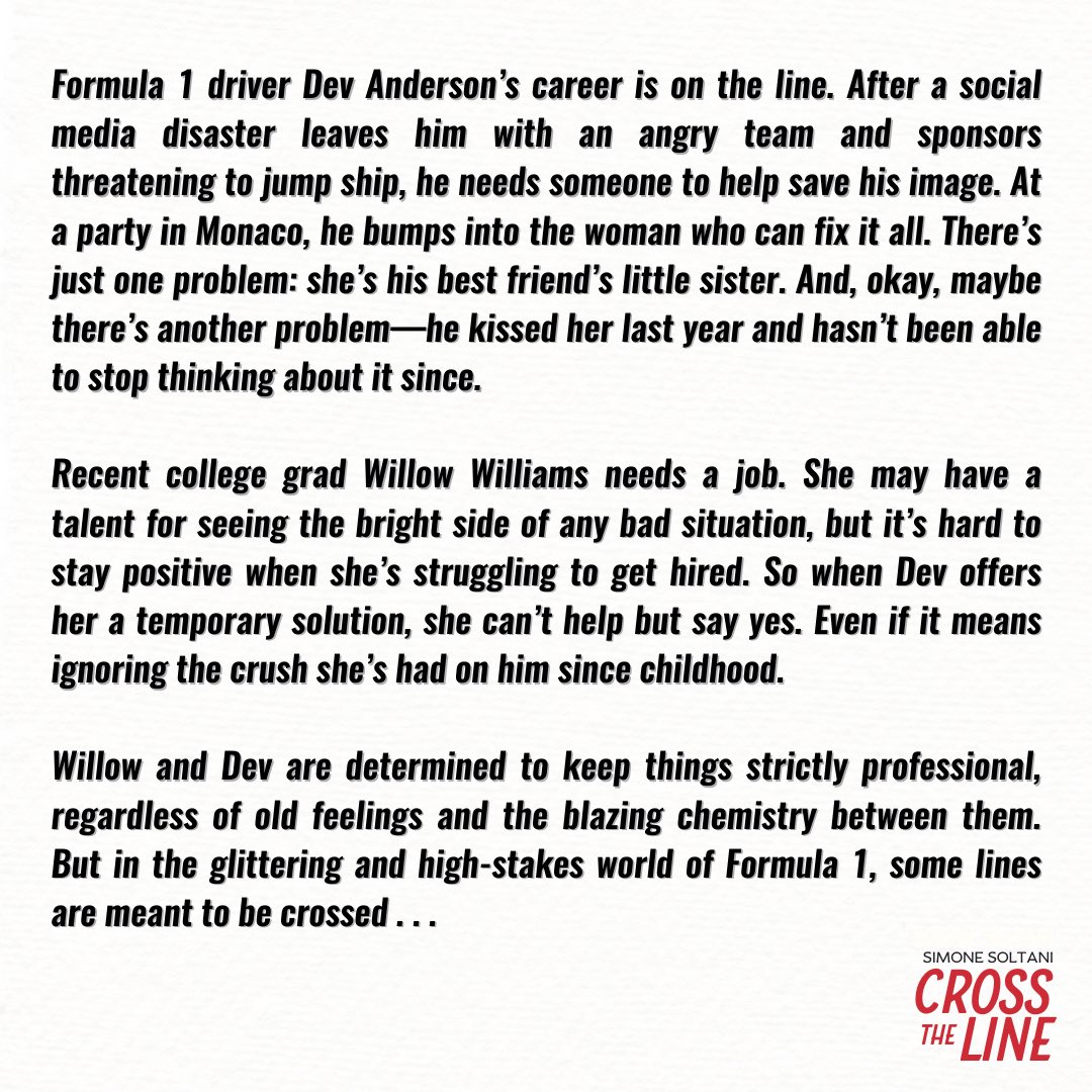 happy US publication day to CROSS THE LINE, my sweet and spicy F1 romance! it’s been a long journey but we’ve finally made it across the finish line 🏎️❤️✨