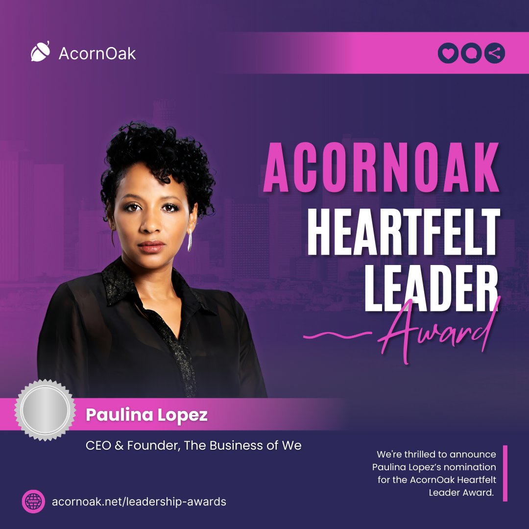 AcornOakTribe's tweet photo. We are thrilled to announce that Paulina Lopez, CEO of The Business of WE, has been nominated for the Heartfelt Leadership Award! 🌟

Learn more about Paulina and the awards here: https://t.co/FI1a1GgMiZ 

#HeartfeltLeadership #AcornOakAwards #InspiringLeaders https://t.co/SxxmNVDqGA