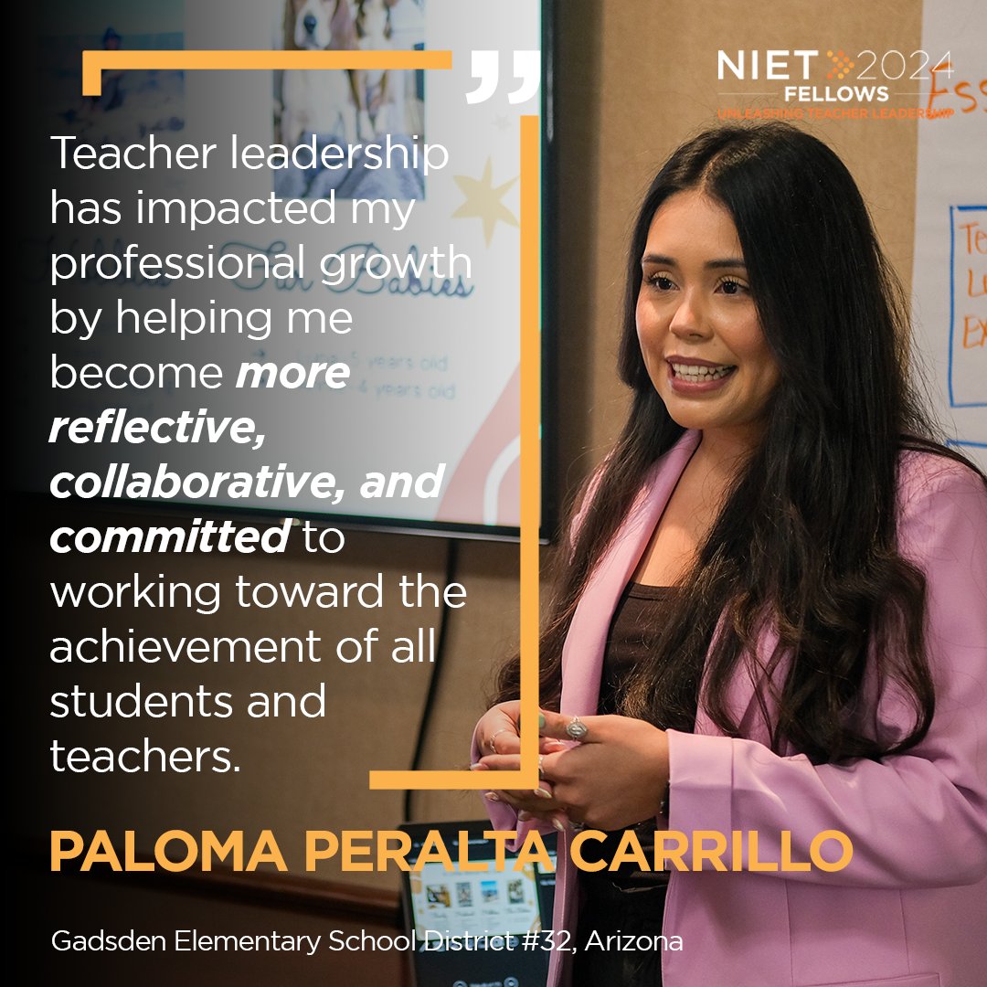 National Institute for Excellence in Teaching (@nietteach) on Twitter photo We are excited to welcome Paloma Peralta Carrillo, a teacher leader from Gadsden Elementary School District #32 in Gadsden, AZ, to the 2024 NIET Fellows Program! Paloma’s commitment to reflective and collaborative teaching practices is inspiring. #NIET2024 <a href="/GESD32/">Gadsden Elementary School District #32</a> <a href="/azedschools/">Arizona Department of Education</a> We are excited to welcome Paloma Peralta Carrillo, a teacher leader from Gadsden Elementary School District #32 in Gadsden, AZ, to the 2024 NIET Fellows Program! Paloma’s commitment to reflective and collaborative teaching practices is inspiring. #NIET2024 <a href="/GESD32/">Gadsden Elementary School District #32</a> <a href="/azedschools/">Arizona Department of Education</a>
