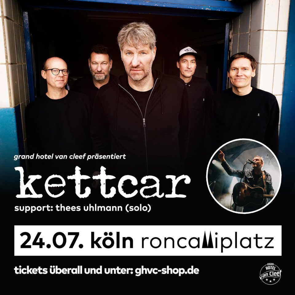 Morgen spiele ich mit <a href="/kettcar/">kettcar</a> zusammen auf dem Roncallli Platz zu Köln. Voll geil! Danke, Boys. Einlass ist um 19 Uhr, Beginn um 19.45 Uhr