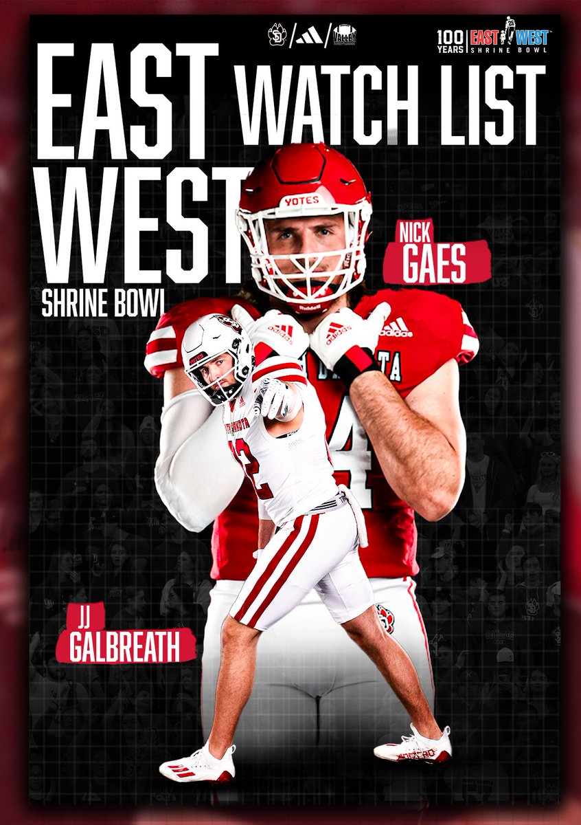 A pair of Yotes to watch on the gridiron this season! 👀

𝐍𝐢𝐜𝐤 𝐆𝐚𝐞𝐬 and 𝐉𝐉 𝐆𝐚𝐥𝐛𝐫𝐞𝐚𝐭𝐡 land on the <a href="/ShrineBowl/">East-West Shrine Bowl</a> 1000 Watch List. 

📰: yote.us/46j9zRs

#GoYotes x #WeAreSouthDakota 🐾