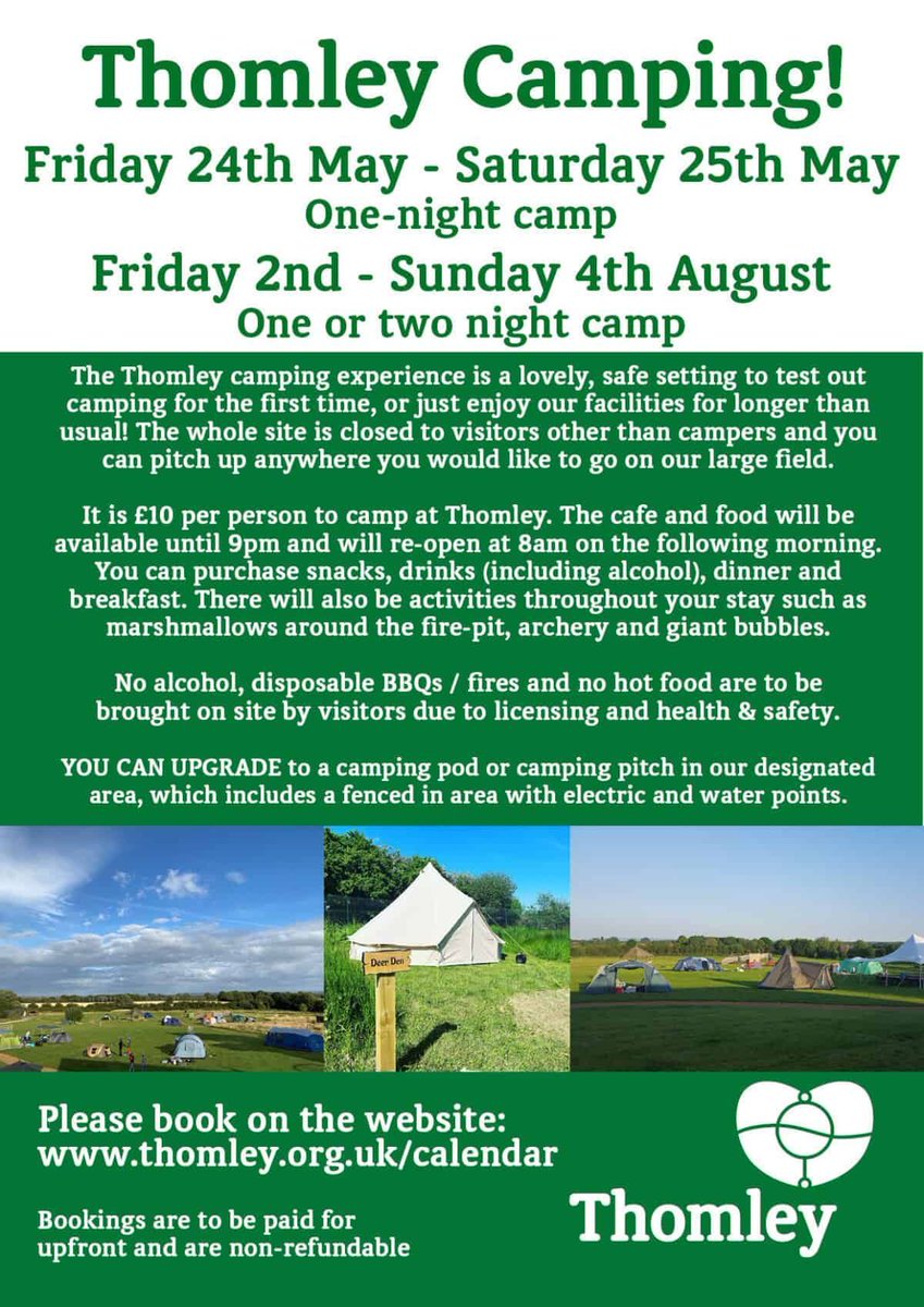 *CAMPING WEEKEND REMINDER - 2nd-4th August 2024*

Just a reminder for anyone wishing to join us for one or two nights of our camping weekend, where we close the site and have JUST campers present. 

*You can book for the weekend, here: buff.ly/3YczA2Z