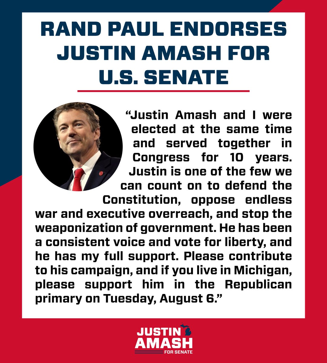Honored to have the endorsement of <a href="/RandPaul/">Rand Paul</a>, one of the U.S. Senate’s all-time great champions of liberty.