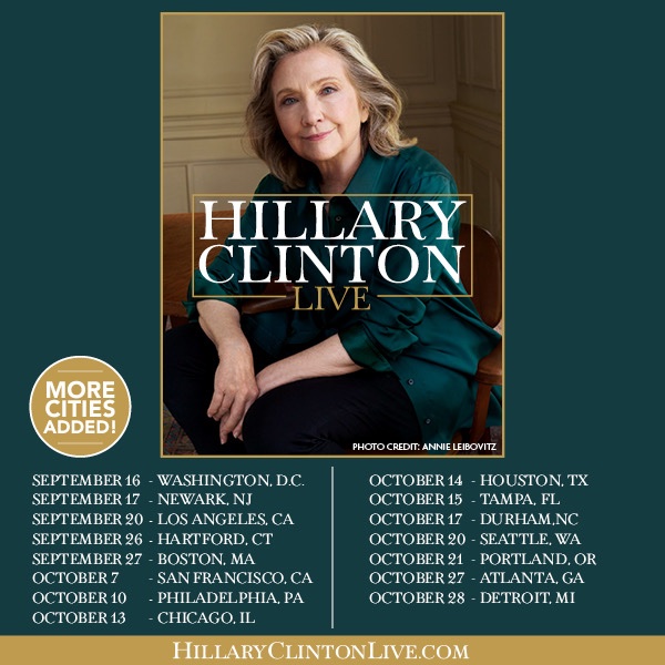 HillaryClinton's tweet photo. We’ve added 10 more cities to my book tour this fall! 

I’m excited so many of you want to come out and join these conversations about "Something Lost, Something Gained." 

More info at https://t.co/cVpRnvrtpd. https://t.co/Lo94ofbtLt