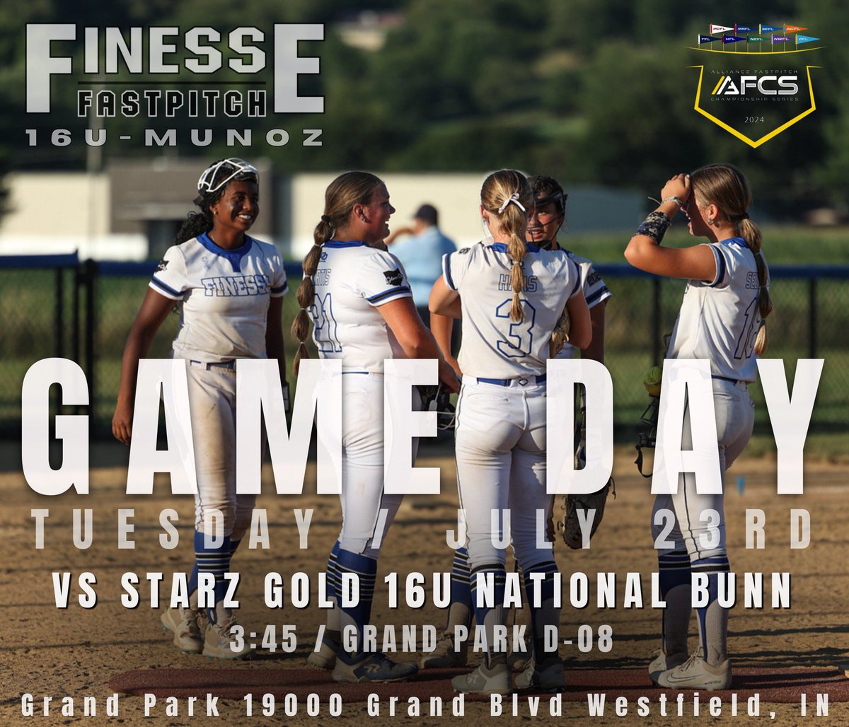 It’s Game Day!

Day✌️of 16u Regionals at the 
Alliance Fastpitch Championship Series! 
<a href="/thealliancefp/">The Alliance Fastpitch</a> 

⏰ 3:45
🏟️ D-08
🆚 Starz Gold 16u National Bunn
📍19000 Grand Park Blvd Westfield, IN