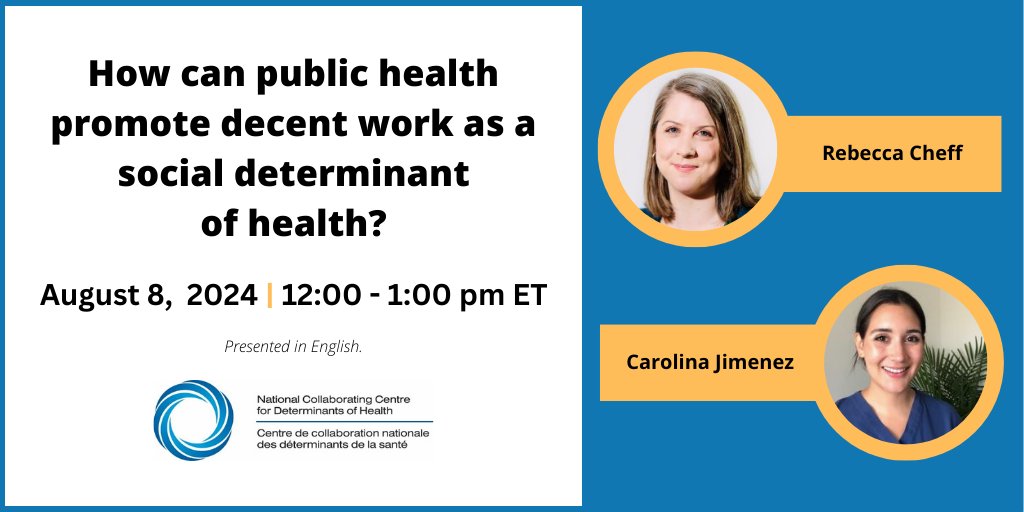 Precarious employment and hazardous work are pressing sources of health inequity in Canada

Join us for this practice-based webinar where we focus on how the Canadian public health community can promote decent work to advance health equity.

Register now 👉us06web.zoom.us/webinar/regist…