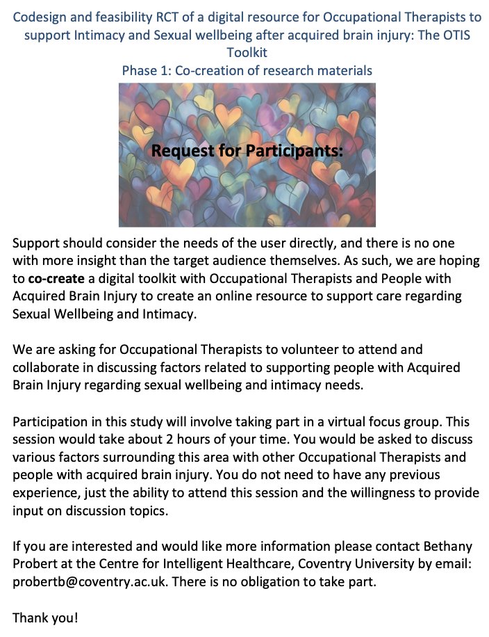 Recruitment is once again live for this exciting opportunity to shape the future of sexual wellbeing occupational therapy support!