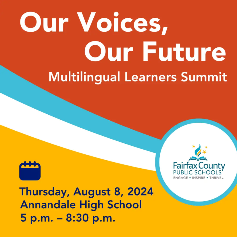 fcpsnews's tweet photo. Save the date! 📅 Join us on August 8th at Annandale HS for the Multilingual Learners Summit! Hear from keynote speaker Dr. Jose Luis Zelaya, a first-gen college grad and inspirational speaker. Get support for your educational journey with resources for college readiness.
