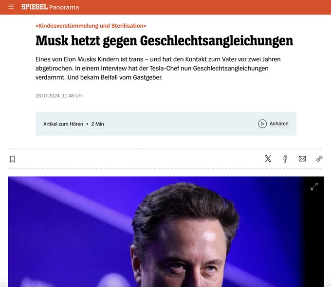 Birgit_Kelle's tweet image. Elon Musk hetzt nicht, er hat ein Kind an eine irrsinnige #Trans-Bewegung verloren. Den Preis zahlt dies Kind und eine ganze Familie. 
Man muss über diese Fälle reden. Über die Eltern, die ihren Kindern nicht mehr helfen können, weil sie von einer ganzen Community eingeredet…