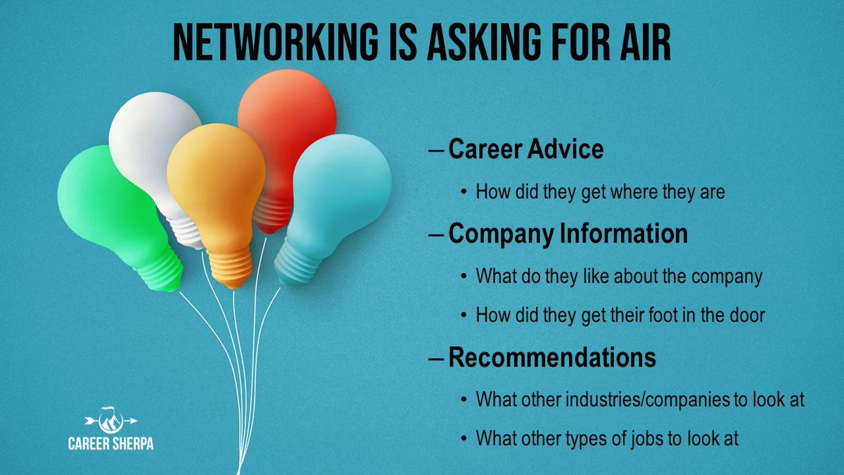 Remember, when you are contacting people during your job search, you are NOT asking for a job. 

You are asking for AIR
Advice
Information
Recommendations