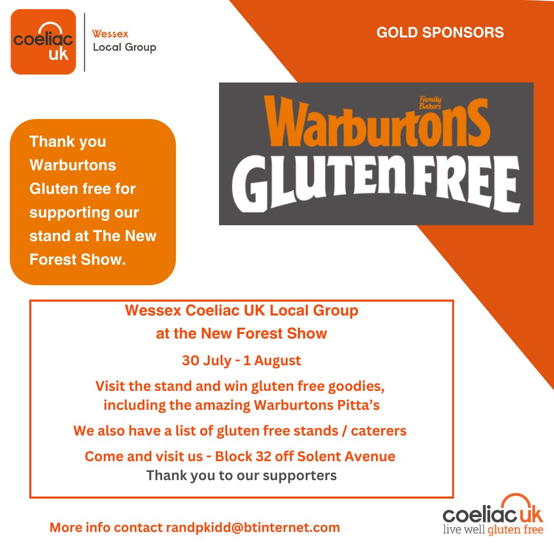 Coeliac UK Wessex (@coeliacukwessex) on Twitter photo Thank you to our gold sponsors for supporting us <a href="/NewForestShow/">New Forest Show</a> <a href="/warburtonsgf/">Warburtons Gluten Free</a> #DovesGFFlour <a href="/FoodAllergyAW/">Food Allergy Aware</a> #Glutenfree goodies will be on our tombola come and see us Block 32, Solent Avenue
<a href="/Coeliac_UK/">Coeliac_UK</a> Thank you to our gold sponsors for supporting us <a href="/NewForestShow/">New Forest Show</a> <a href="/warburtonsgf/">Warburtons Gluten Free</a> #DovesGFFlour <a href="/FoodAllergyAW/">Food Allergy Aware</a> #Glutenfree goodies will be on our tombola come and see us Block 32, Solent Avenue
<a href="/Coeliac_UK/">Coeliac_UK</a>