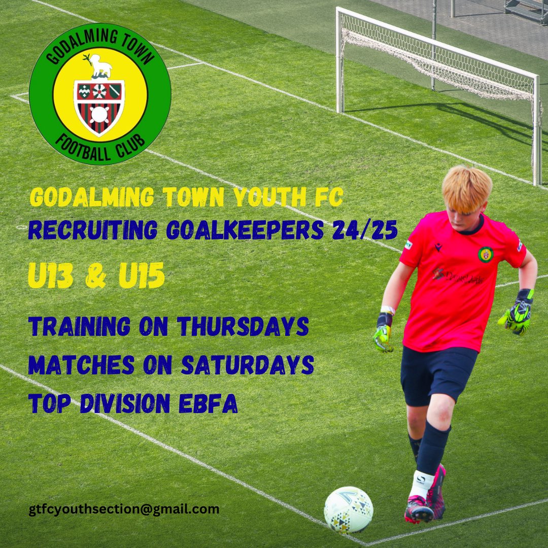 Looking for 2x new GKS in our youth teams <a href="/GodalmingTown/">Godalming Town FC</a> get in touch to arrange a trial