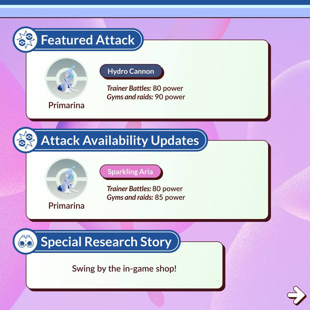 PokemonGoApp's tweet image. Popplio, the Sea Lion Pokémon, will be jumping into #PokemonGOCommunityDay on August 31 from 2:00 p.m. to 5:00 p.m. local time. 💧

pokemongolive.com/post/community…