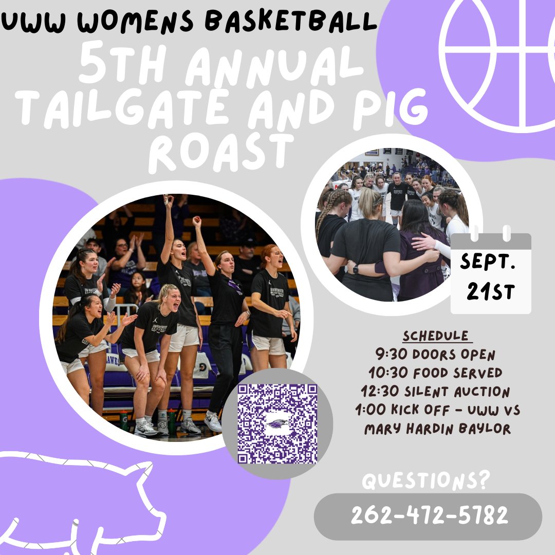 TAILGATE AND PIG ROAST TIME! 🏈
🐖please join our team at our favorite fundraiser!

use the link to register and if you can't make the event, you can always make a donation instead! 🤍🏀

uwwsports.com/news/2024/7/15…