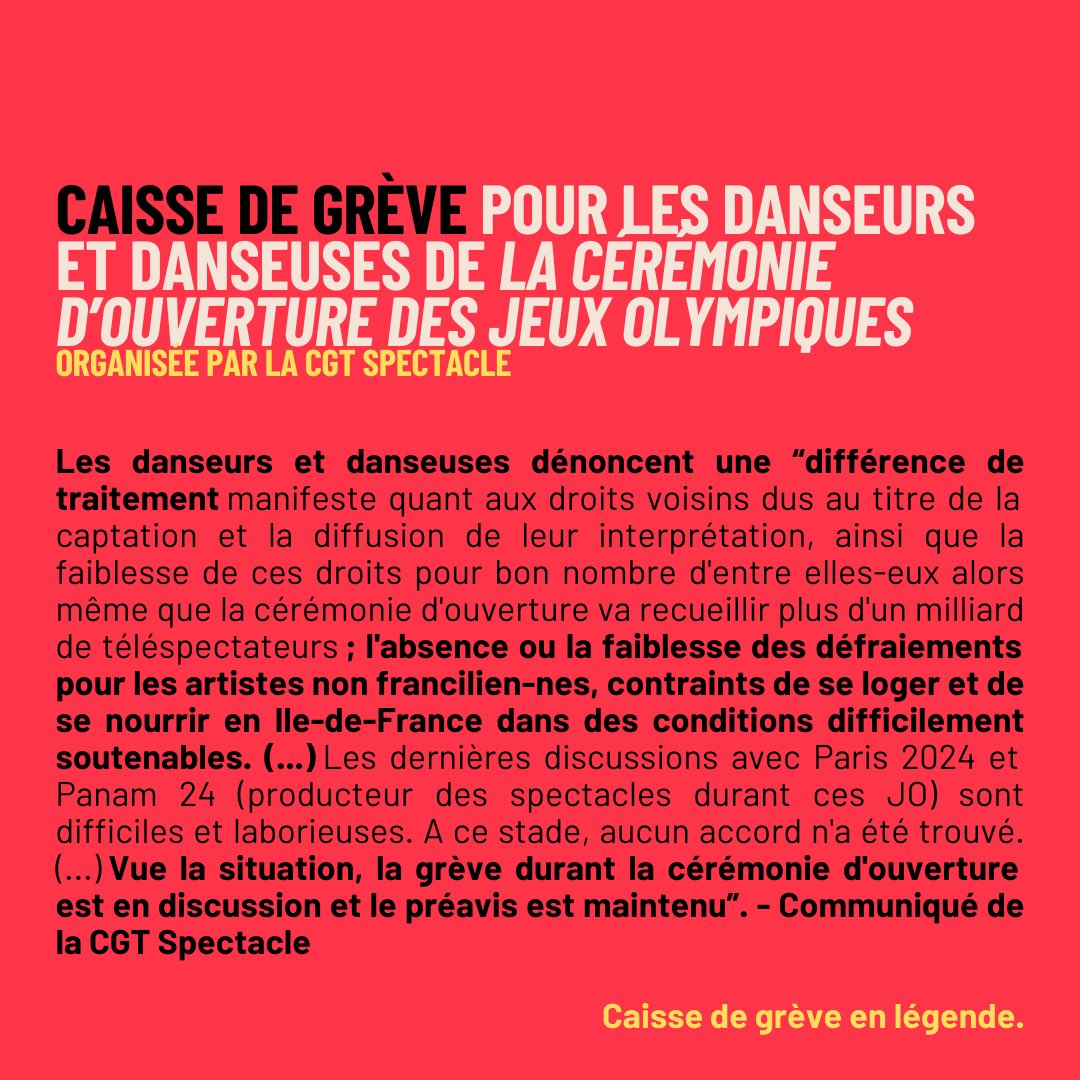 mariecchambel's tweet photo. Pour participer à la caisse de grève de la @cgt_spectacle pour les danseurs et danseuses de la cérémonie d’ouverture des Jeux Olympiques : 

https://t.co/Er8WEA1l47 https://t.co/6t9Grohrat