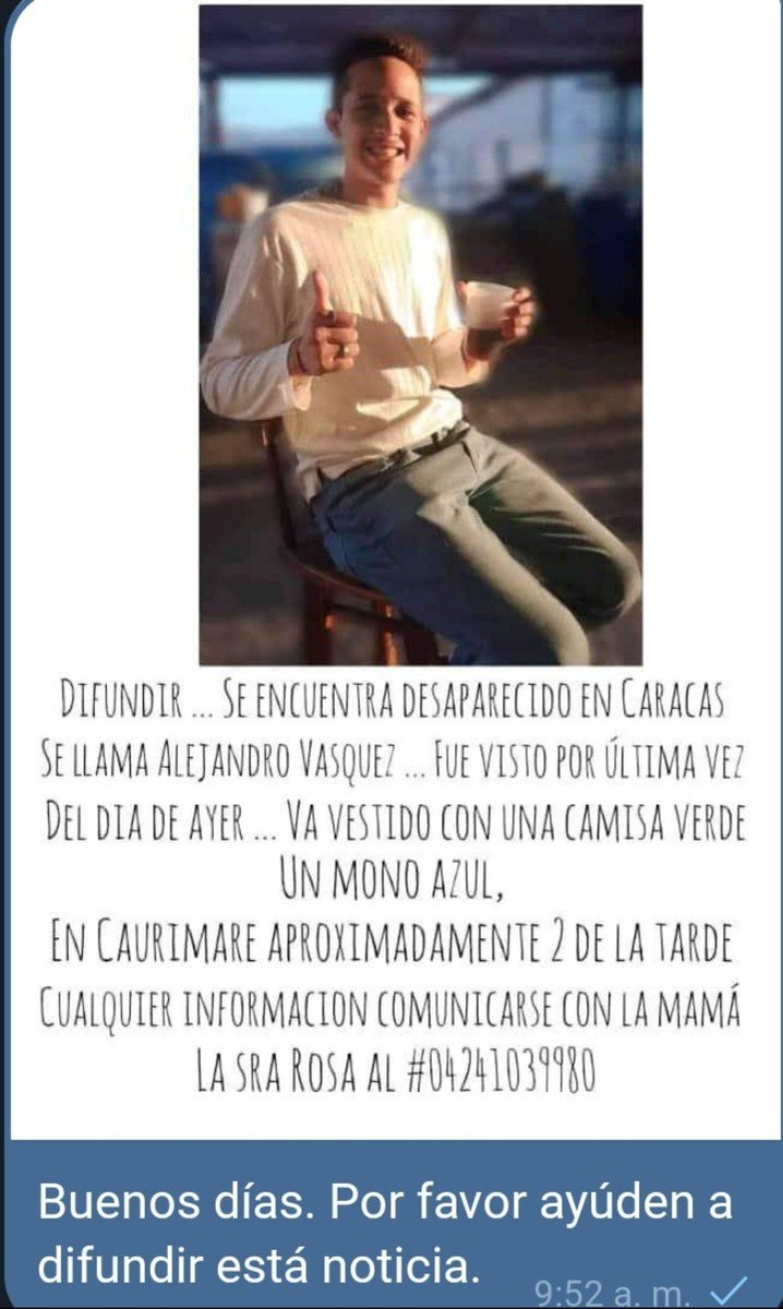 Aleidal's tweet image. Buenos días. Este joven se encuentra desaparecido. Tiene condición especial. Favor llamar al número de la descripción si lo ven por favor. Mil gracias

Favor difundir. Muchas gracias
