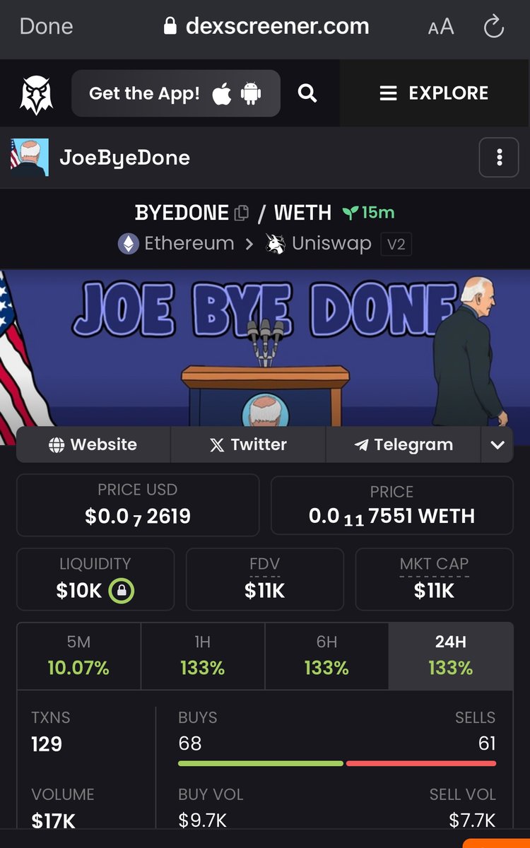 JoeByeDoneETH's tweet photo. Dexscreener updated: https://t.co/GE12viFQDt https://t.co/FO2pwyWYDr