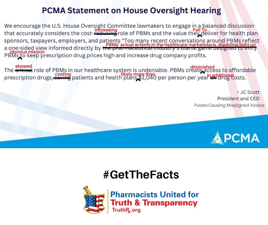 What PCMA's statement should ACTUALLY say:

#GetTheFacts #PBMreformNOW TruthRx.org