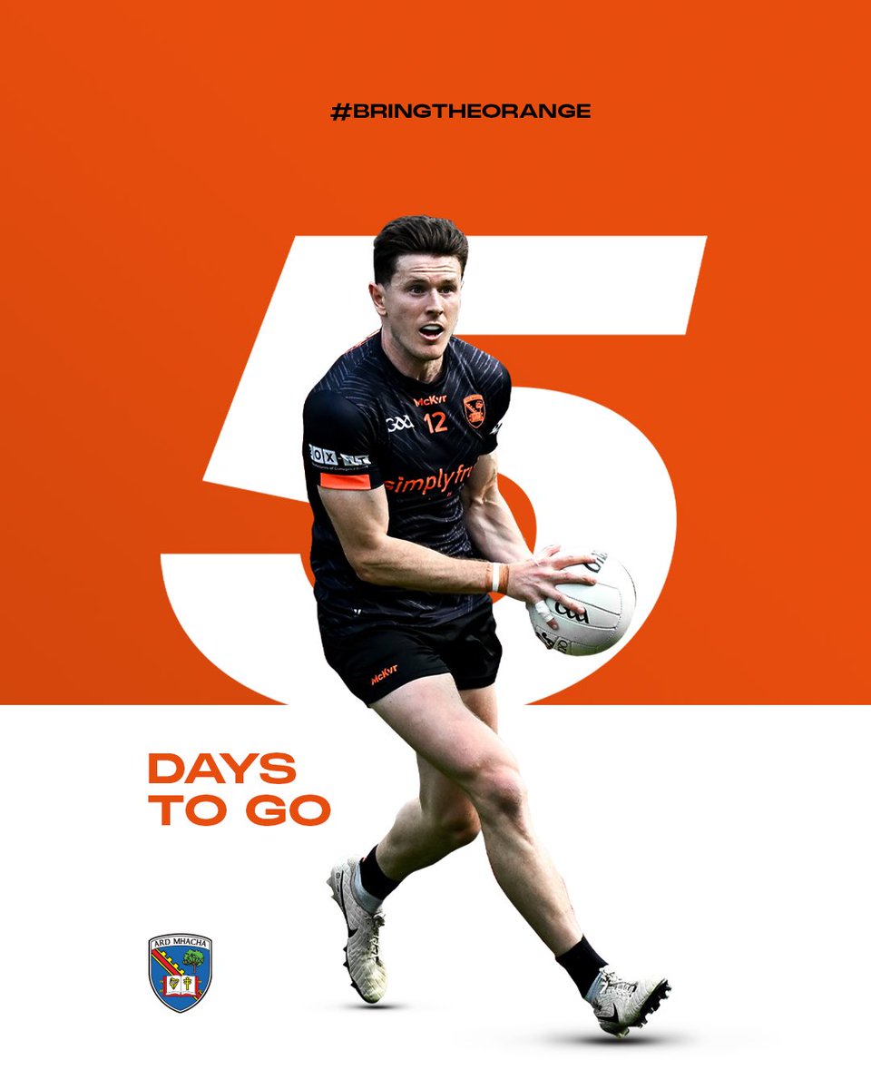Armagh_GAA's tweet photo. 5️⃣ more days to go!! 

#ArdMhachaAbú #BringTheOrange https://t.co/j7Y9lUbEFr