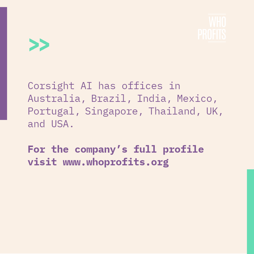Who_Profits's tweet photo. Corsight AI is one of hundreds of companies included in Who Profits’ database for its complicity with Israel’s violations of the rights of Palestinians and Syrians living under occupation. 
For the company’s full profile visit https://t.co/EDJdrI5rfO https://t.co/ombU75kH8m