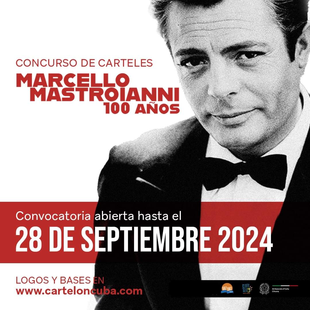 💥NUEVO CONCURSO INTERNACIONAL DE CARTELES!📢
🎥 MARCELLO MASTROIANNI 100 AÑOS 🤩 
🌐 Las bases del concurso, así como premios, logos a incluir y todos los detalles los puedes descargar en carteloncuba.com 
🇮🇹 🇨🇺

#Concurso #ConcursoCarteles #MarcelloMastroianni